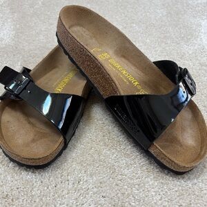 Birkenstock Madrid Black Patent Leather Snadals 38 Great Condition